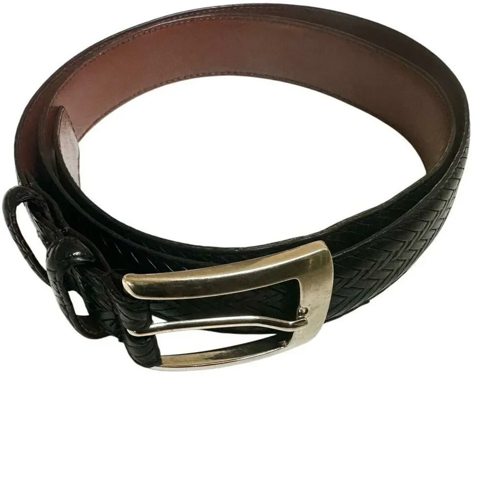 Torino  black leather calfskin brass buckle belt
